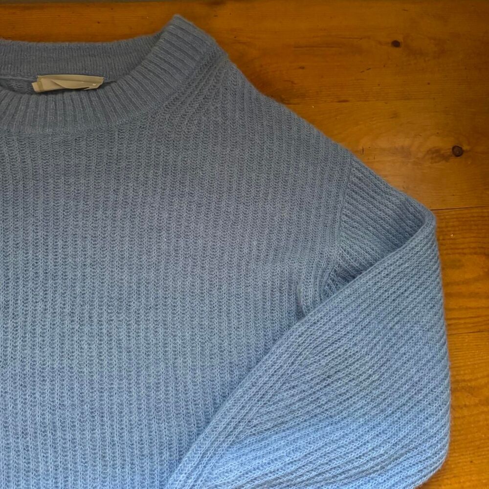 Everlane Alpaca Wool Sweater M Blue Ribbed Crewneck Oversized Minimalist